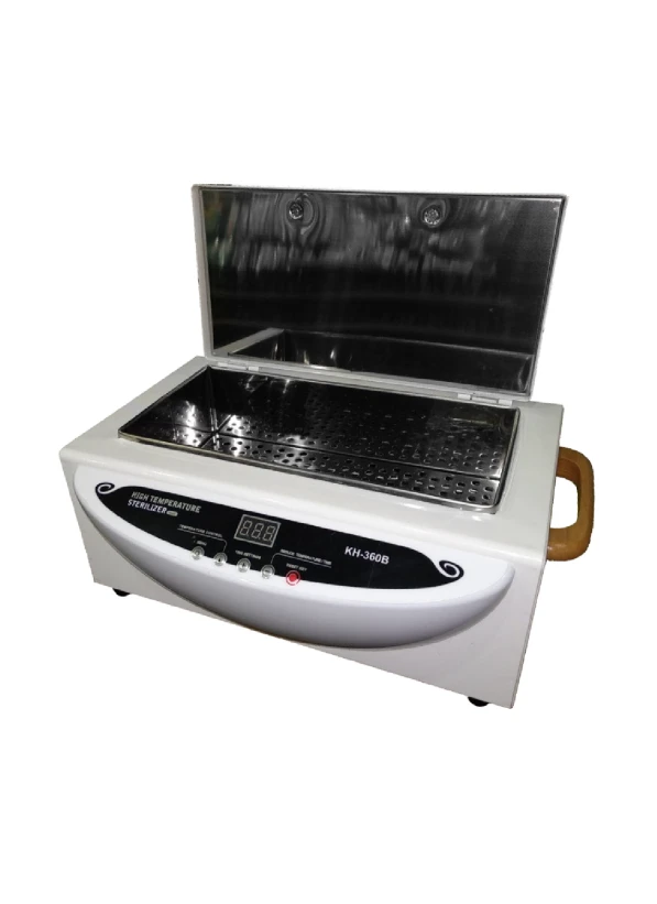 The hot air sterilizer can be used in beauty salons, manicure shops, catering industry, laboratories, etc.The maximum temperature of the hot air sterilizer is 250 degrees Celsius. The high temperature destroys bacteria and viruses on objects.Nominal voltage: 220 V/ 50HZPower: 500WTimer: 120 minutesExternal dimensions of the sterilizer:37 cm x 22 cm, h — 17 cmInternal dimensions of the sterilizer:24.5 cm x 11.4 cm, h — 5.5cmComes with instructions in Latvian and English, CE certificate in English...