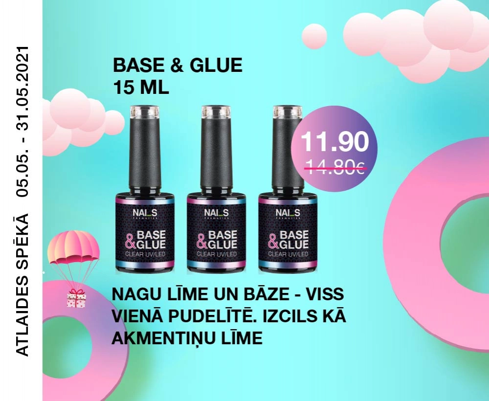 GLUE & BASE 2 in 1 
Nagu līme un bāze - viss vienā pudelītē

> Modelēšana ar tipsiem nekad nav bijusi tik vienkārša. 
Lieto kā līmi tipsu pielīmēšanai...