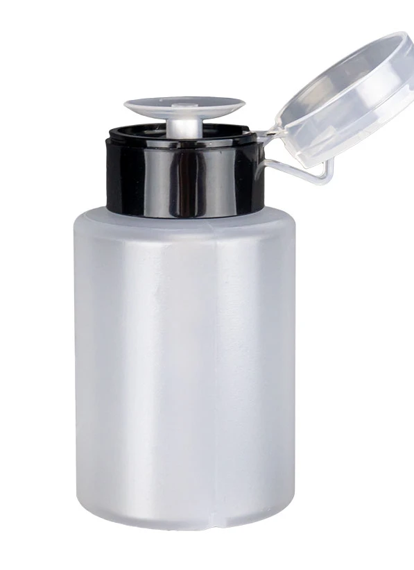 Buteliukas su dozatoriumi, 150 ml patogiam įvairių skysčių dozavimui manikiūro ir pedikiūro metu. Tinka, pavyzdžiui, NAILS cosmetics Wipe Off Solution 3 in 1, Soak Off Gel Remover ir kitiems tinkamiems skysčiams. Naudojimas: pripildykite buteliuką skysčiu, sandariai užsukite ir prispauskite servetėlę prie dozatoriaus, kad ją sudrėkintumėte....