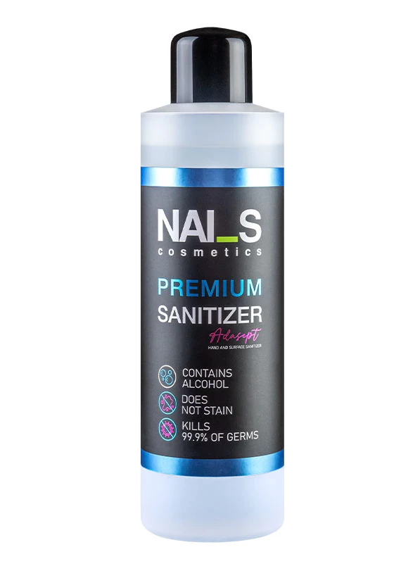 PREMIUM SANITIZER ADASEPT FOR PROFESSIONAL USE: for disinfecting and cleaning hands and nails, work surfaces and instruments. Product dries quickly and does not leave stains. Used also for medical purposes. USE: Spray Sanitizer on hands, work surfaces and nail care tools. Use in small amounts of agent (3ml) in concentrated form, action time 1-2 minutes. After using on hands do not rinse with water. STORAGE: store in well ventilated rooms in temperature from 5-25°C: keep the container tightly sea...