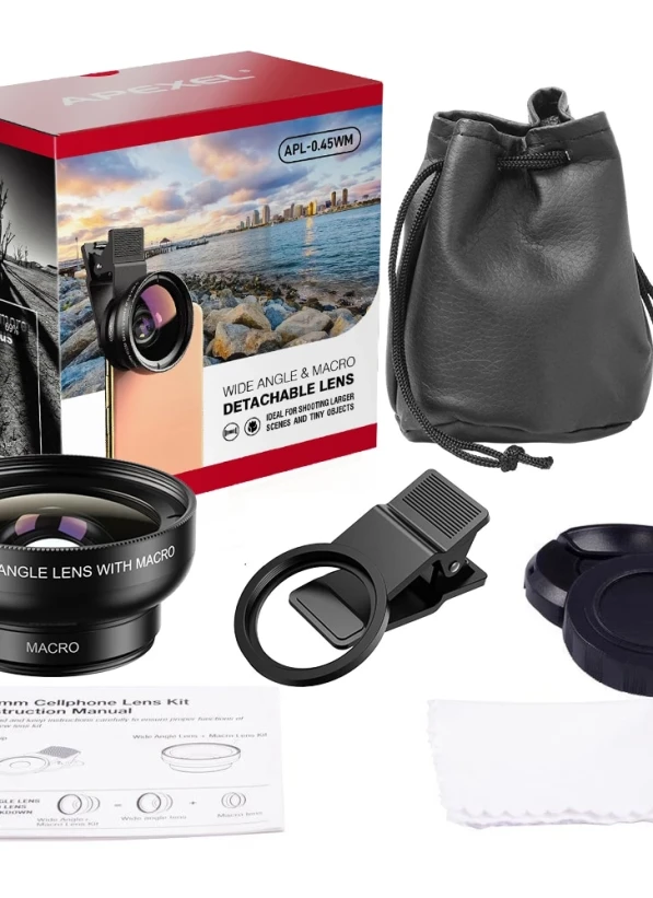   Enhance your phone camera with this professional lens kit!  Capture sharp and detailed photos effortlessly with easily interchangeable lenses.  The included macro lens is perfect for manicure and nail photography, helping every nail artist create stunning, close-up “Instagram-style” shots.  2-in-1 Lens Set:      0.45X – wide-angle lens for capturing a broader view of your subject.    12.5X – macro lens ideal for detailed close-up photography (perfect for manicure shots).    Package includes:  ...